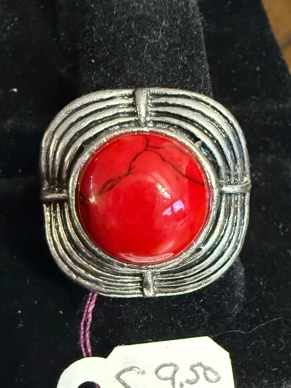 Bold Red Stone Statement Ring - Silver Tone